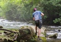 Fly Fishing in Scenic Mountain River Royalty Free Stock Photo