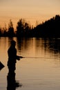Fly Fishing silhoutette 2 Royalty Free Stock Photo