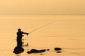 Fly fishing in the sunset Royalty Free Stock Photo