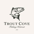 Fly fishing trout logo vector emblem Royalty Free Stock Photo