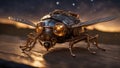 fly on the ground _A steampunk flashing firefly - lightning bug. The firefly is a natural insect that is enhanced Royalty Free Stock Photo