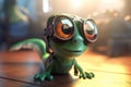 Fly high with the cool photorealistic cartoon chameleon pilot and his goggles