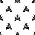 Fly icon in black style isolated on white background. Insects pattern stock vector illustration. Royalty Free Stock Photo