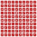 100 fly icons set grunge red Royalty Free Stock Photo