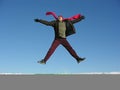 Fly jump happy man. winter. Royalty Free Stock Photo