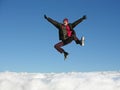 Fly jump man. winter. Royalty Free Stock Photo