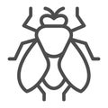 Fly Line Icon, Pest Control Concept, Insect Sign On White Background, Fly Silhouette Icon In Outline Style For Mobile