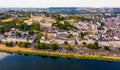 Fly over picturesque town of Saumur and medieval castle Saumur. France Royalty Free Stock Photo