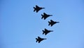 Fly past of F-15SG fighter jets Royalty Free Stock Photo