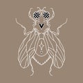 fly silhouette with hearts, eyes, wings, paws, dots and a star. Vector isolated hand drawing insect