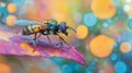 a fly sitting on a leaf with a blurry background Royalty Free Stock Photo