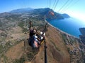 Fly in the sky above laguna Paragliding tandem