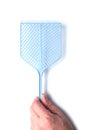 fly swatter in hand on white background Royalty Free Stock Photo