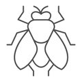 Fly Thin Line Icon, Pest Control Concept, Insect Sign On White Background, Fly Silhouette Icon In Outline Style For