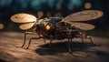 fly on the wall A steampunk flashing firefly - lightning bug. The firefly is a magical creature Royalty Free Stock Photo