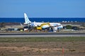 Flybe Aircraft Runway Repairs At Alicante Airport Royalty Free Stock Photo