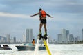 Flyboard. Air Farthest flight by hoverboard. Royalty Free Stock Photo