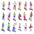 Flyboard icons set isometric vector. Activity adventure