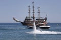 Flyboard and yachting stylized pirate schooner