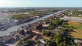 Flycam photo of Mang Thit brick kiln, Vinh Long, Viet Nam. Royalty Free Stock Photo