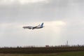 Flydubai airplane landing on Vaclav Havel airport on March 12, 2017 in Ruzyne, Czech republic
