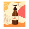 Flyer with abstract bottle with dispenser for care. Cosmetology and hygiene. Hand and shower gel, shampoo, liquid soap -