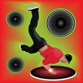 Flyer bboy in cap shows power moves Royalty Free Stock Photo