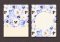 Flyer with blue and white pansy flowers. Vector eps-10. Royalty Free Stock Photo