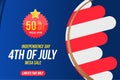 Flyer Celebrate Happy 4th of July - Independence Day. Mega sale with sticker 70 off. National American holiday event. Flat Vector Royalty Free Stock Photo