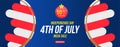 Flyer Celebrate Happy 4th of July - Independence Day. Mega sale with sticker 70 off. National American holiday event. Flat Vector Royalty Free Stock Photo