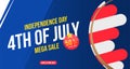 Flyer Celebrate Happy 4th of July - Independence Day. Mega sale with sticker 50 off. National American holiday event. Flat Vector Royalty Free Stock Photo