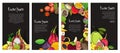 Flyer collection with exotic tropical fruits. Black vertical backgrounds with place for text.