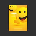 Flyer, Cover, Card or Banner Design with Smiling, Simple Happy Emoticon Showing Thumbs Up on Yellow Background