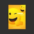 Flyer, Cover, Card or Banner Design with Smiling, Simple Happy Emoticon Showing Thumbs Up on Yellow Background