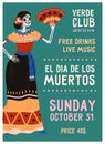 Flyer design for Mexican Day of Dead, Dia de los Muertos holiday. Mexico party poster template, vertical banner with