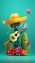 flyer design template cute cactus in a sombrero, generativ ai