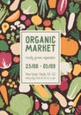 Flyer design for vegetarian organic local market. Vertical advertising banner template with background for text, and