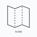 Flyer flat line icon. Vector outline illustration of tri fold paper. Black thin linear pictogram for advertising design