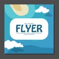 Flyer in flat style with a map of the island to travel and vacation on yacht clouds in the sky. View from the birds flight.