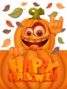 Flyer with happy halloween pumpkin. Halloween poster illustration. Seasonal event decoration Royalty Free Stock Photo