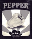Flyer with pepper drawn by hand with pencil. Retro design