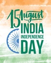 Flyer, poster or card template with India Independence Day lettering handwritten with artistic cursive calligraphic
