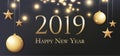 Flyer, poster, invitation or banner for New Year`s 2019 Eve Party celebration. Card with greeting - 2019 Happy New Year. Royalty Free Stock Photo