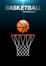 Flyer or web banner design with basketball hoop and ball icon Royalty Free Stock Photo