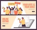 Flyers or banners for voting and election campaign, flat vector illustration. Royalty Free Stock Photo