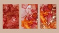 Flyers with red and gold marble abstract background. Alcohol ink Royalty Free Stock Photo