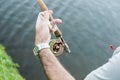 Flyfishing on the lake in Brazil, young fisherman fishing Royalty Free Stock Photo