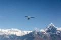 Flying above the Annapurna mountain range in Nepal Royalty Free Stock Photo