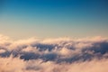 Flying above the clouds, sunrise sky view Royalty Free Stock Photo