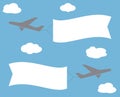 Flying advertising banner. Planes with horizontal banners on blue sky background. Royalty Free Stock Photo